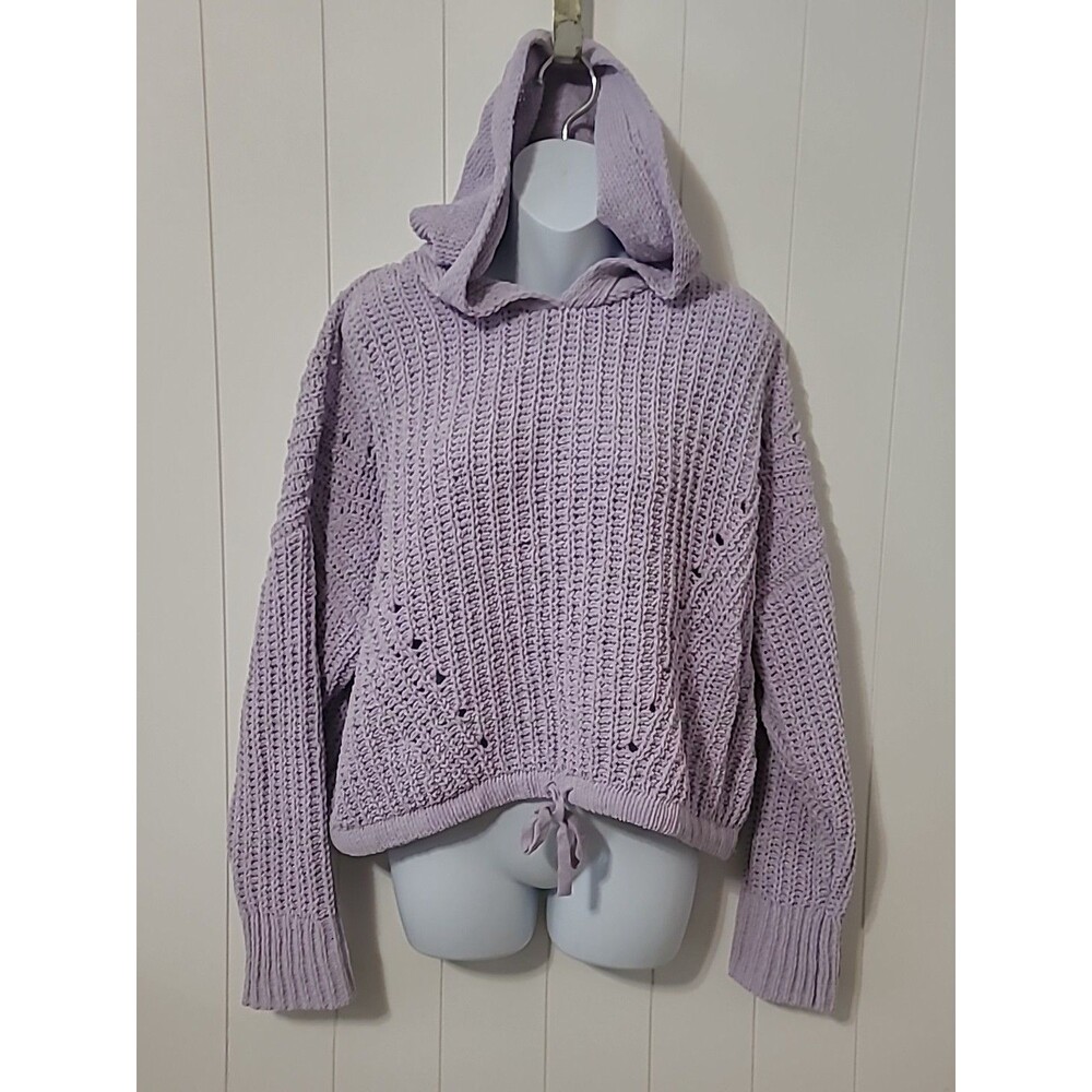 Lucky Brand Sweater Hoodie Women's Large Purple Knit Fall Winter Y2k